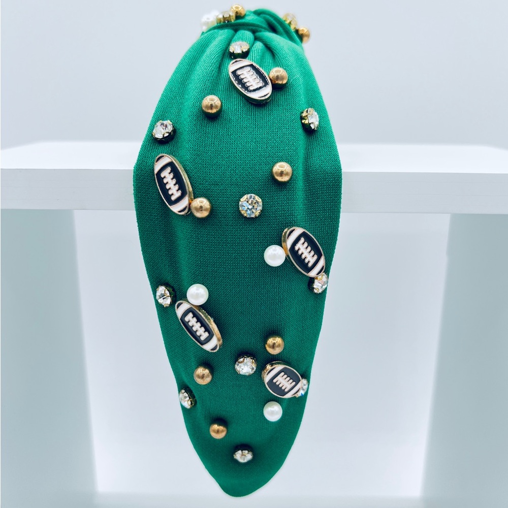 Green Football Embellished Headband New
